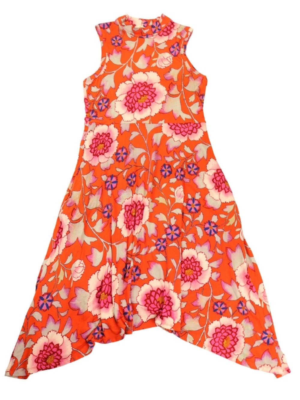 Maeve Anthropologie Floral Handkerchief Hem Dress Orange Pink XS